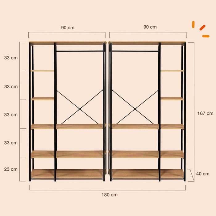 IDMARKT Drssing xtnsibl doubl MRYL 120/180 x 50 x 180 cm hêtr avc étagèrs hêtr doubl pndri ridau noir au millur prix