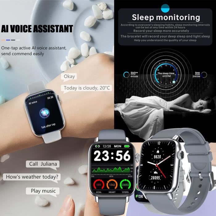 Montre Connectée Femme 2025 – 1.85'' HD, Appel Bluetooth, Suivi Cycle Menstruel, SpO2, Cardio, 100+ Sports, IP68 Étanche, Bracelet Rose Élégant Android/iOS