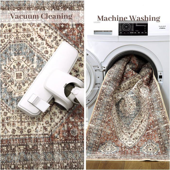 Tapis Floral Rétro 120 X 170 Cm - Tapis Salon Chambre Européen Classique Antidérapant Lavable