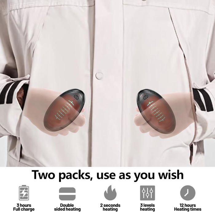 Chauffe-Mains Rechargeable, Chauffe Main Portable, Chaufferette Main Reutilisable, Chauffe-Mains Électrique, USB Batterie Externe (5000mAh *2), Idéal Pour Les Raynauds Et La Randonnée, Cadeaux Chauds