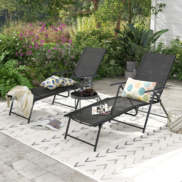 Lot De 2 Chaises Longues Pliantes Vintage Métal Rouge – Camping, Jardin