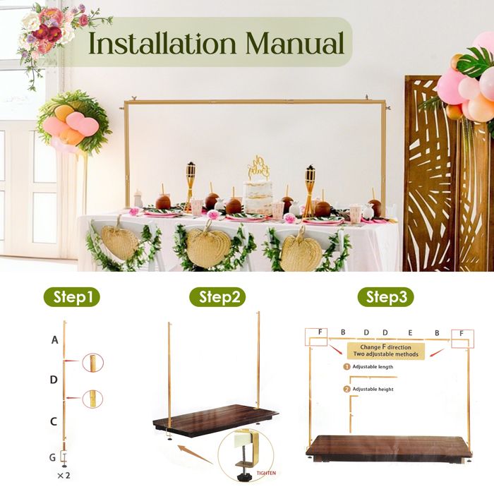Arche De Table En Métal 280 X 100 Cm - Pour Décorations De Mariage, Anniversaire, Noël, Réglable