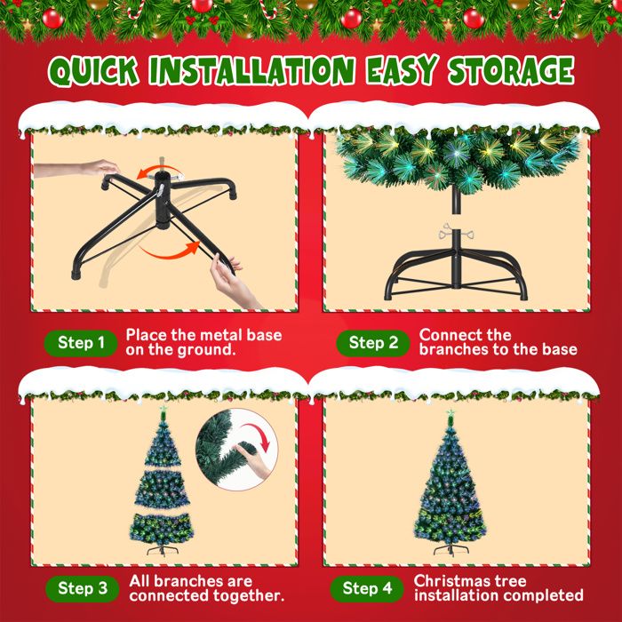 Sapin De Noël Artificiel 1,5m/1,8m Avec LEDs – Support Métal – Facile à Installer
