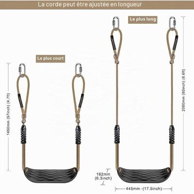 Balançoire Jardin Antidérapante – 100 Kg – Corde Réglable 1,3-2 M – 2 Mousquetons – Intérieur/extérieur
