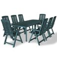 Ensemble de salle à manger de jardin en plastique vert - Qualité luxe© - Table 210x96cm avec 8 chaises pliables-0