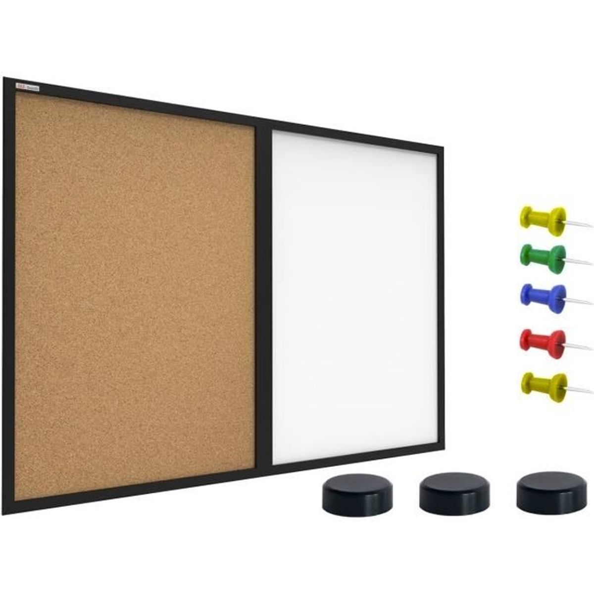 Tableau blanc magnétique tableau noir ardoise tableau liège 70x50 cm Navaris Tableau affichage mixte Kit fixation craie aimant marqueur punaise
