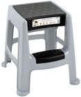 Tabouret marchepied - EDA PLASTIQUE - 2 marches avec coffre de rangement - Gris perle - Marche noir