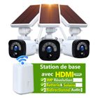 CAMCAMP Kit Caméra de surveillance extérieure,station de base san fil et 3MP WIFI caméras solaires,Plug&Play audio bidirectionnel