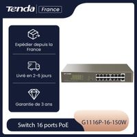 IP-COM Switch de bureau 9 ports Gigabit 10/100/1000M, 16 ports PoE, Desktop/Rackmount, Auto MDI/MDIX, Plug&Play. G1116P-16-150W