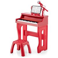 COSTWAY Piano pour Enfants 3 Ans 37 Touches avec Tabouret 50KG,Microphone Réglable et Pupitre de Musique Amovible Mode Veille Rouge