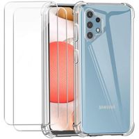Coque Samsung Galaxy A32 5G Transparent Silicone Souple TPU Ultra Mince Housse + [2 Pièces] Verre Trempé écran Protecteur