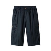 Pantacourt Cargo Multipoches Homme Coupe Droite Taille Elastique Casual Pantalon Court Ete en Coton Couleur Unie - Bleu