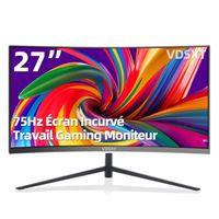 VDSXT 27" FHD 1920*1080 1ms 75Hz Écran PC Incurvé Gaming Moniteur d'ordinateur Noir LED Dalle VA HDMI+VGA Port avec Câble HDMI