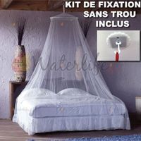 Moustiquaire Ciel de lit - Kit de Fixation sans trou Incluse - Blanc