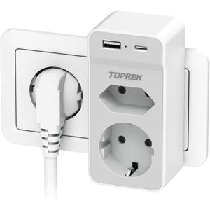 MULTIPRISE Prise USB Secteur Multiple - TOPREK - 4 en 1 Charg