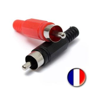 FICHE FEMELLE RCA CORPS ET RESSORT PROTEGE CÂBLE EN PLASTIQUE ROUGE