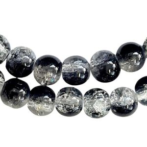 Perles Fil de 125 perles rondes craquelées blanc et noir en verre 6mm 6 mm
