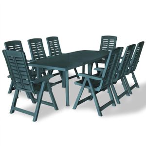 Ensemble table et chaise de jardin Ensemble de salle à manger de jardin en plastique vert - Qualité luxe© - Table 210x96cm avec 8 chaises pliables