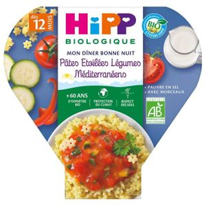 LÉGUMES CUISINÉS Hipp Bio Mon Dîner Bonne Nuit Assiette Pâtes Etoilées Légumes Méditerranéens +12m 230g