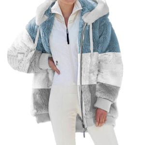 MANTEAU - CABAN Manteau Mode Femmes Chaud Faux Veste Hiver Zipper Manches Longues Survêtement Gris