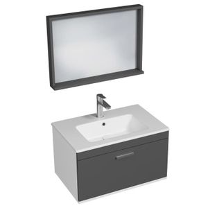 MEUBLE VASQUE - PLAN RUBITE Meuble salle de bain simple vasque 1 tiroir Anthracite largeur 70 cm + miroir cadre
