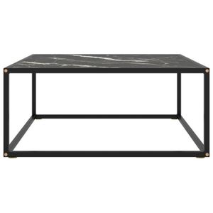 TABLE BASSE JIN Table basse Noir avec verre marbre noir 80x80x35 cm