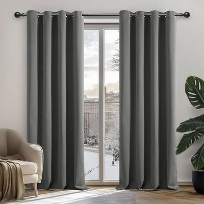 Rideaux Occultants Thermiques Deconovo - Lot De 2, Motif Doré Gris, 140x245 Cm, Isolation Froid Et Lumière