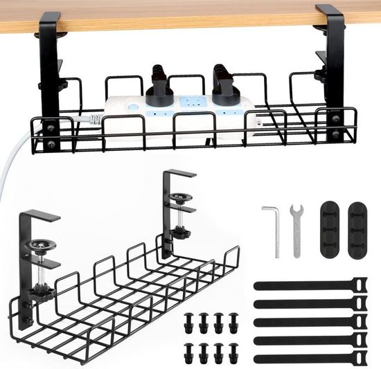 Plateau De Gestion De Câbles - D-Line - Noir - Acier - Montage Facile - Utilisation Intérieure - Bricolage