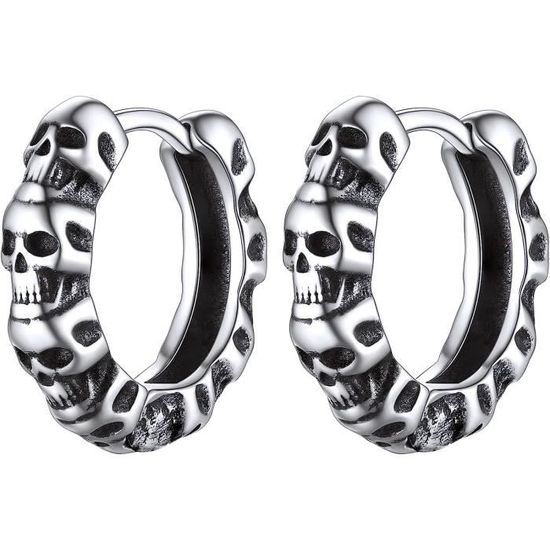 Puces d'oreilles tête de mort bois. Boucles gothique. Bijou halloween