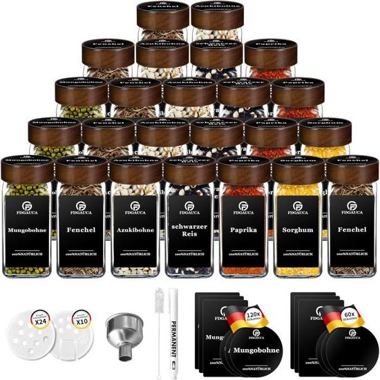 Miorkly 2 Pots à épices carrés Avec Couvercle Rotatif Noir + 2 Bouteilles d'huile d'olive en Verre avec Socle - set sel et Poivre vinaigre huile - set épices