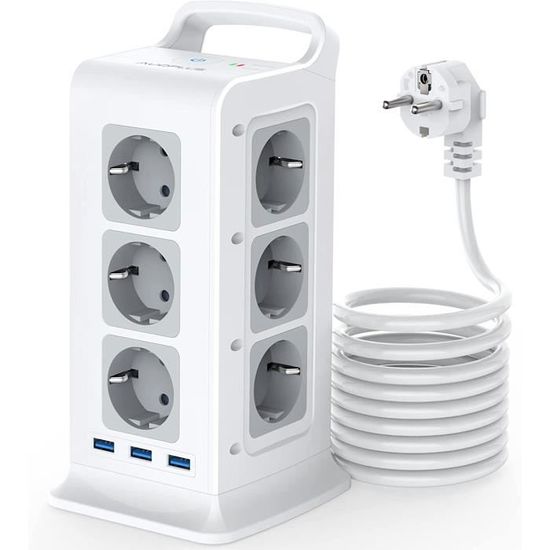 QF24163-BEVA Tour Multiprise Parasurtenseur Parafoudre 6 Prises EU et 4