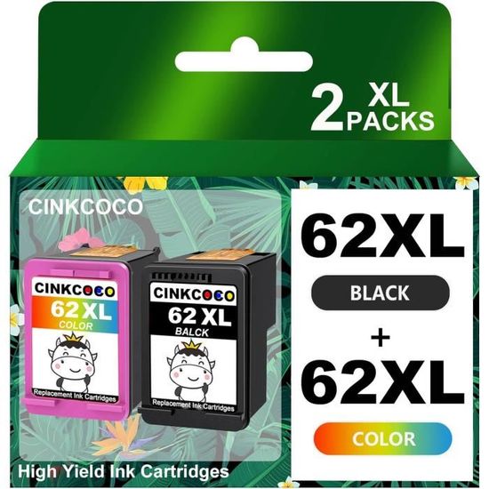 Cartouches GREENSKY 62XL - Compatibles HP Envy 5640 5540 - Noir + Couleur - Haut Rendement