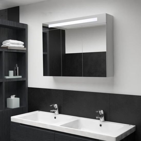1594Top vente-Armoire de salle de bain à miroir LED,Meuble Haut de salle de bain,Armoire de Toilette, 88x13x62 cm