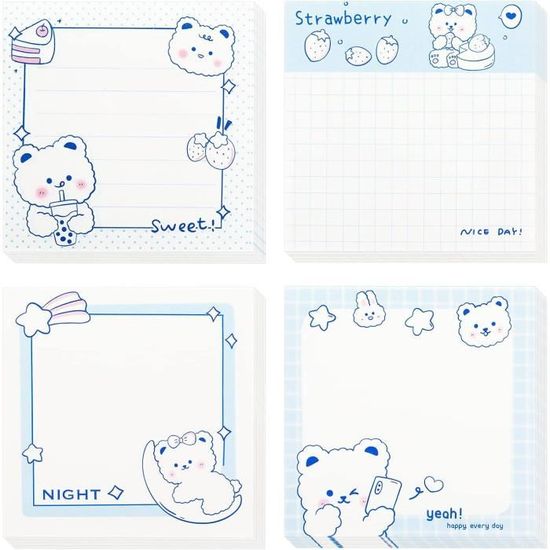 12 Blocs-notes Autocollants Kawaii - Notes Adhésives Colorées, Mignonnes, Pour Bureau, Frigo, école, Rappels
