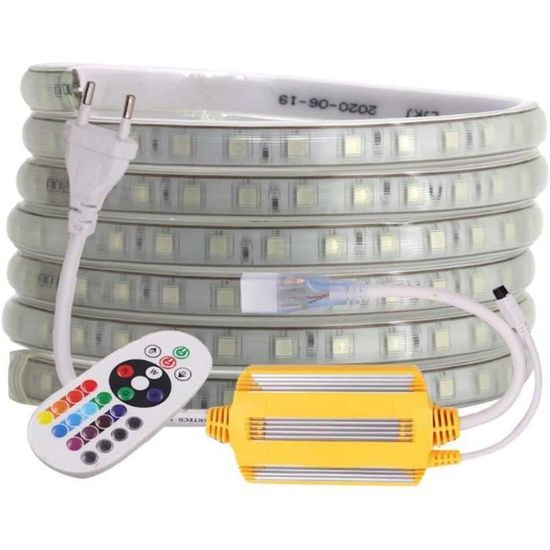 220V Bande LED, 5050 SMD 60Leds/m Multicolore RGB Ruban LED Avec 24 Touches Télécommande, IP65 Waterproof Flexible Magic Dream Couleur Silicone Néon Cordon Lumineux Pour Fête Décor Noël (6m