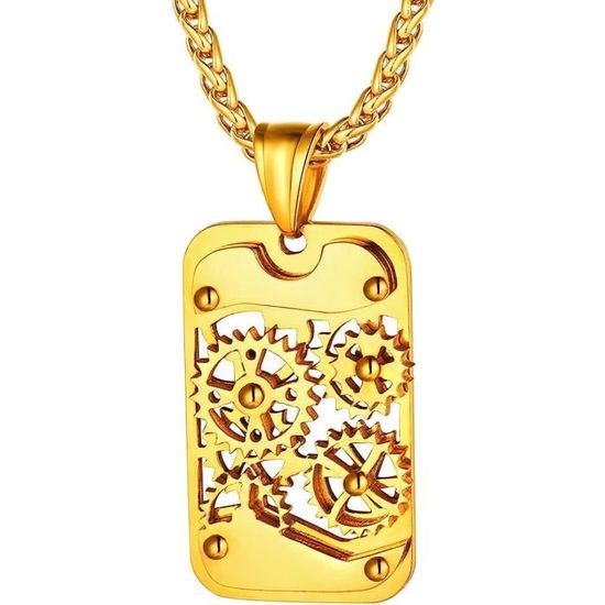 Collier avec pendentif plaque militaire en acier