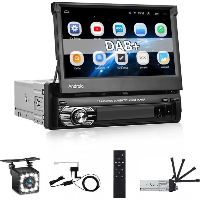 Android 10 Dab Autoradio Bluetooth GPS 1 Din 7 Pouces Ecran Retractable  Poste Radio Voiture Dab+/FM Radio WiFi Lien Miroir USB/AUX-in Caméra de