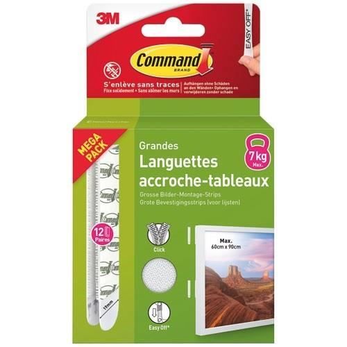 3M Languette accroche-tableau - Adhésive - Auto-agrippante - Grande modèle - Supporte 7 kg - Lot de 12