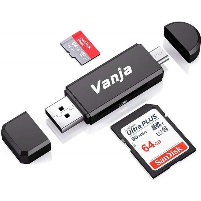 Lecteur de Carte Mémoire, SD/Micro SD Lecteur de Carte et Micro USB OTG à USB 2.0 Adaptateur avec Standard USB Micro USB Connecteur