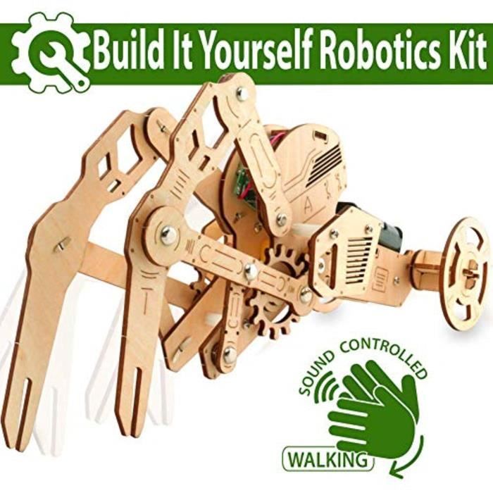 Casse-Tete RXAQN 3D DIY Walking Robot Kit Mechanical Wooden Puzzle Sound Controlled Crawfish Robotics Toy, Wood