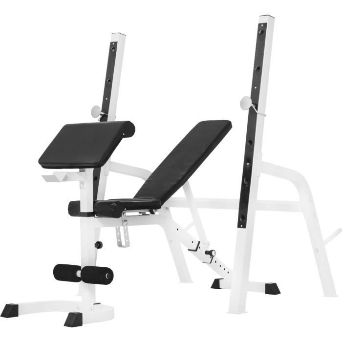 Gorilla Sports - Banc de musculation avec repose-barre séparé NOIR ou BLANC (Blanc)