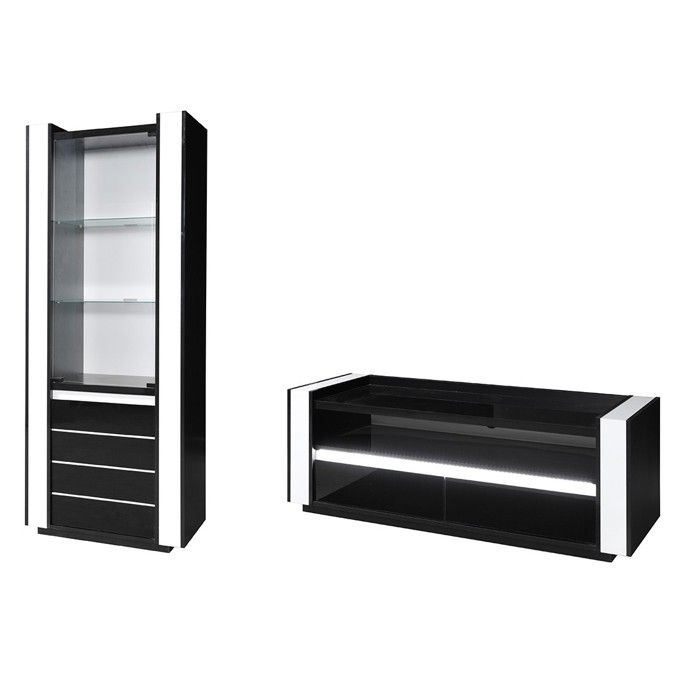 Ensemble pour votre salon LINA meuble tv hifi + 1 vitrine + LED. Meubles laqués design haute brillance