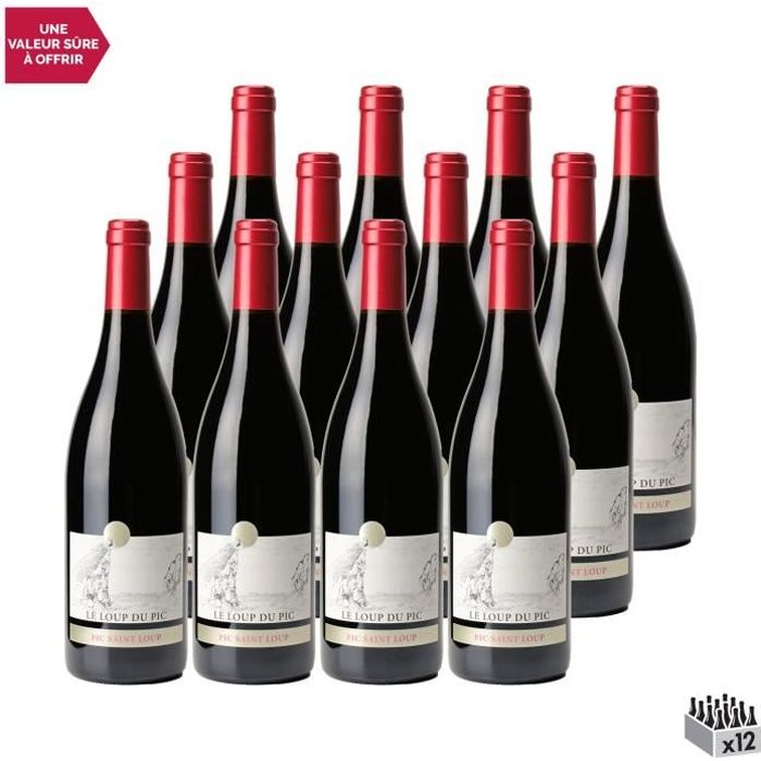 Château Puech Haut Pic Saint-Loup Le loup du Pic Rouge 2019 - Lot de 12x75cl - Vin AOC Rouge du Languedoc - Roussillon
