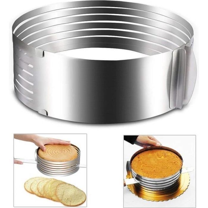 réglable en acier inoxydable mousse Moule à gâteau de couche trancheuse kit Argent, diamètre 16-20cm