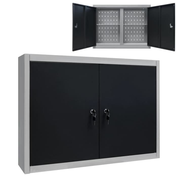 Armoire à outils murale Style Industriel Métal Gris et noir 80 x 19 x 60 cm (l x P x H)