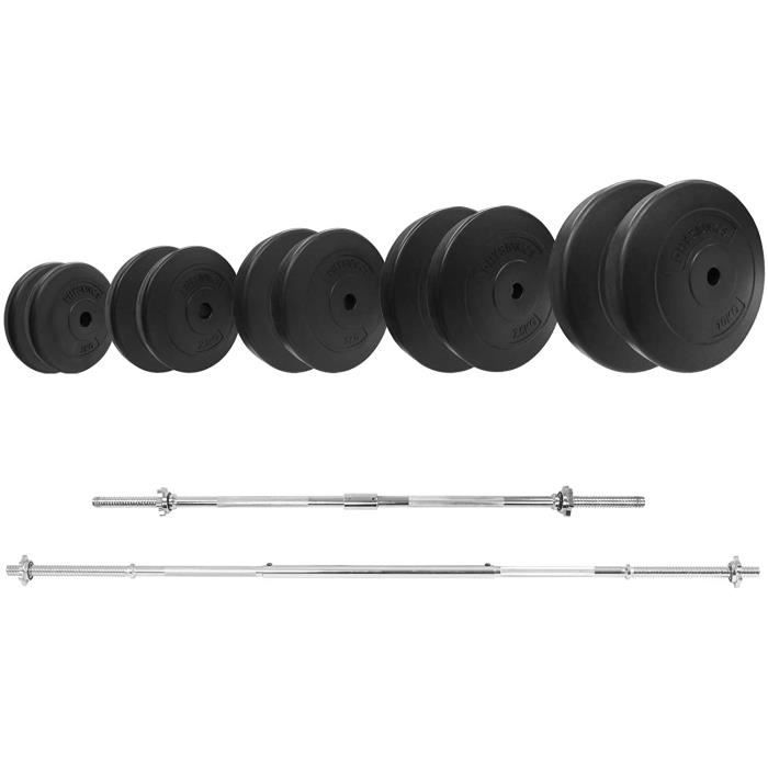® Barre d'Haltère et Poids - Barre 120-165 cm avec 2 Fermoirs en Forme d'Étoile OU Set de Disques 2 x 2-2.5-5 - 7.5-10 kg - Haltère