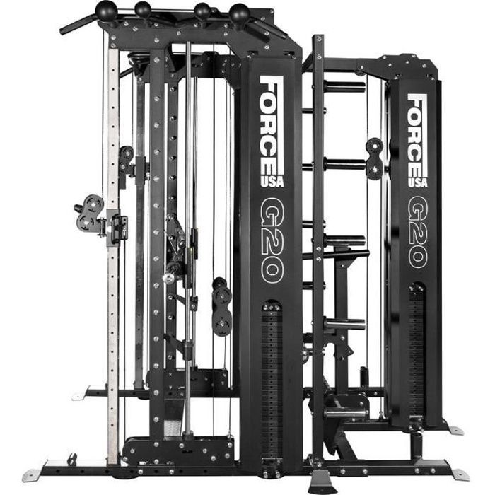 G20 Station de Musculation , Smith Machine, Rack à Squat, Vertical Leg Press, Lat Pull Down et Low Row Force USA