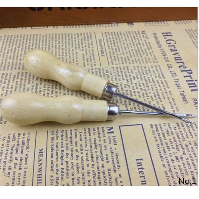 1pc Aiguilles En Bois Poignée À Coudre Poinçon À Main Stitcher Outil De Réparation De Chaussures Pour DIY Coudre Réparation Canv