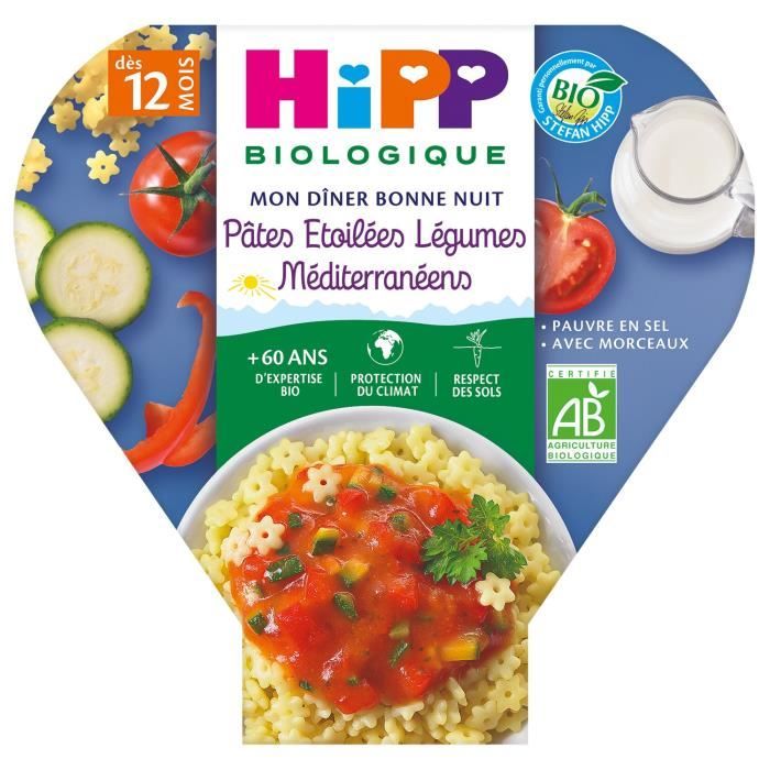Hipp Bio Mon Dîner Bonne Nuit Assiette Pâtes Etoilées Légumes Méditerranéens +12m 230g