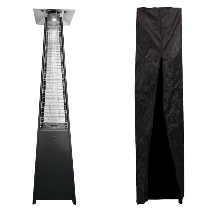 Parasol chauffant STOCKHOLM - flamme au gaz 13kW - acier noir + housse de protection